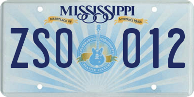 MS license plate ZSO012