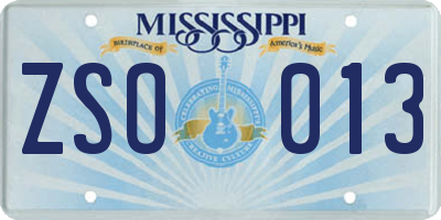 MS license plate ZSO013