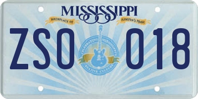 MS license plate ZSO018
