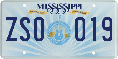 MS license plate ZSO019
