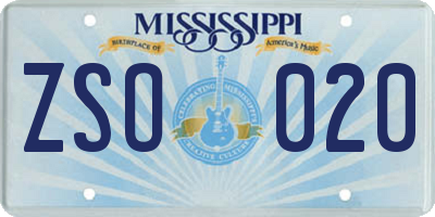 MS license plate ZSO020