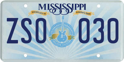 MS license plate ZSO030