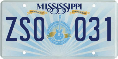 MS license plate ZSO031