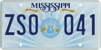MS license plate ZSO041