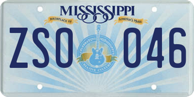 MS license plate ZSO046
