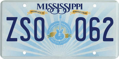 MS license plate ZSO062