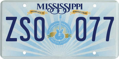 MS license plate ZSO077