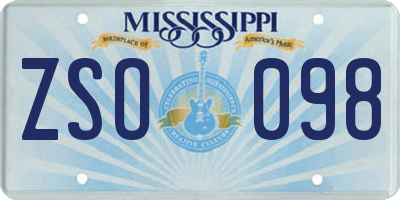 MS license plate ZSO098