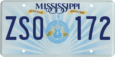 MS license plate ZSO172