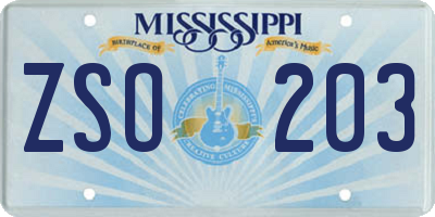 MS license plate ZSO203