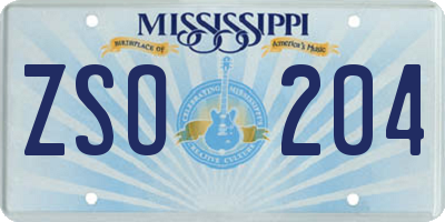 MS license plate ZSO204