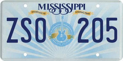 MS license plate ZSO205