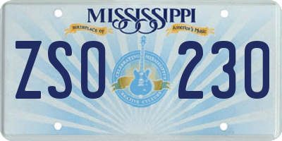 MS license plate ZSO230