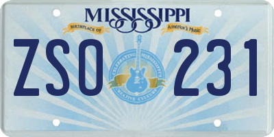MS license plate ZSO231