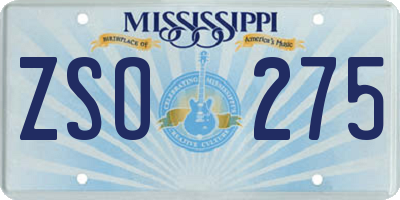 MS license plate ZSO275