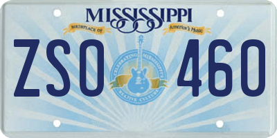 MS license plate ZSO460