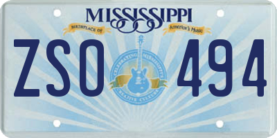 MS license plate ZSO494