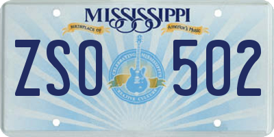 MS license plate ZSO502