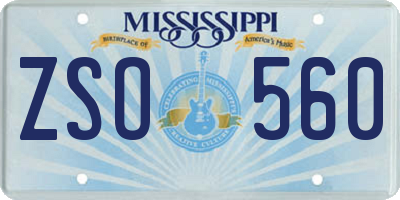 MS license plate ZSO560