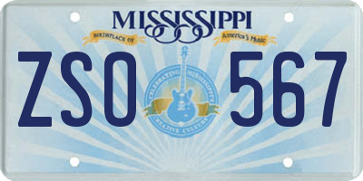 MS license plate ZSO567