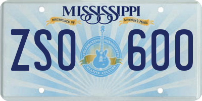 MS license plate ZSO600