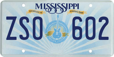 MS license plate ZSO602