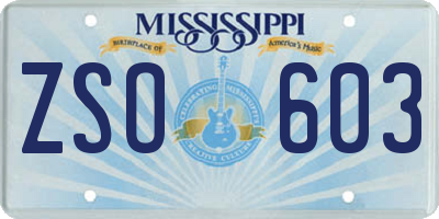 MS license plate ZSO603