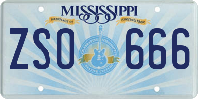 MS license plate ZSO666
