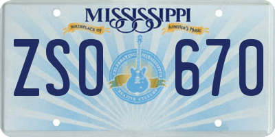 MS license plate ZSO670