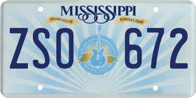 MS license plate ZSO672
