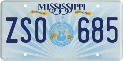 MS license plate ZSO685
