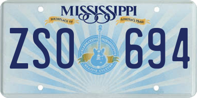 MS license plate ZSO694