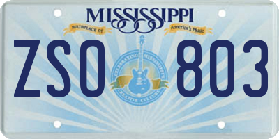 MS license plate ZSO803