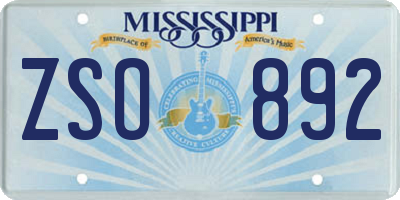 MS license plate ZSO892