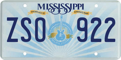 MS license plate ZSO922
