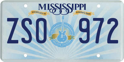 MS license plate ZSO972
