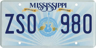 MS license plate ZSO980