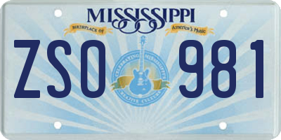 MS license plate ZSO981