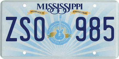 MS license plate ZSO985