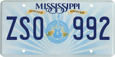 MS license plate ZSO992