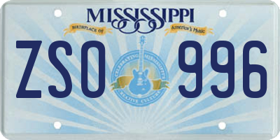MS license plate ZSO996