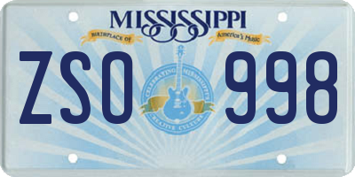 MS license plate ZSO998