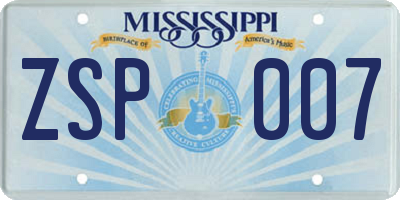 MS license plate ZSP007