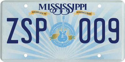 MS license plate ZSP009