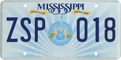 MS license plate ZSP018