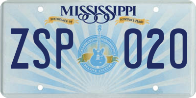 MS license plate ZSP020