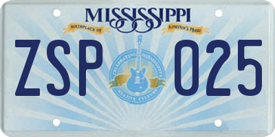 MS license plate ZSP025
