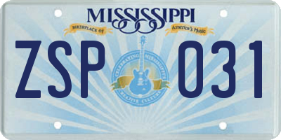 MS license plate ZSP031