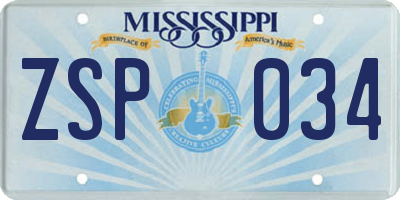 MS license plate ZSP034