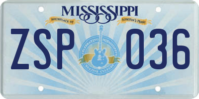 MS license plate ZSP036